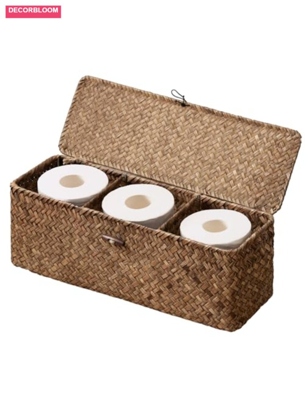 Seagrass Wicker Basket with Lid Large Toilet Paper Storage 3 Compartments